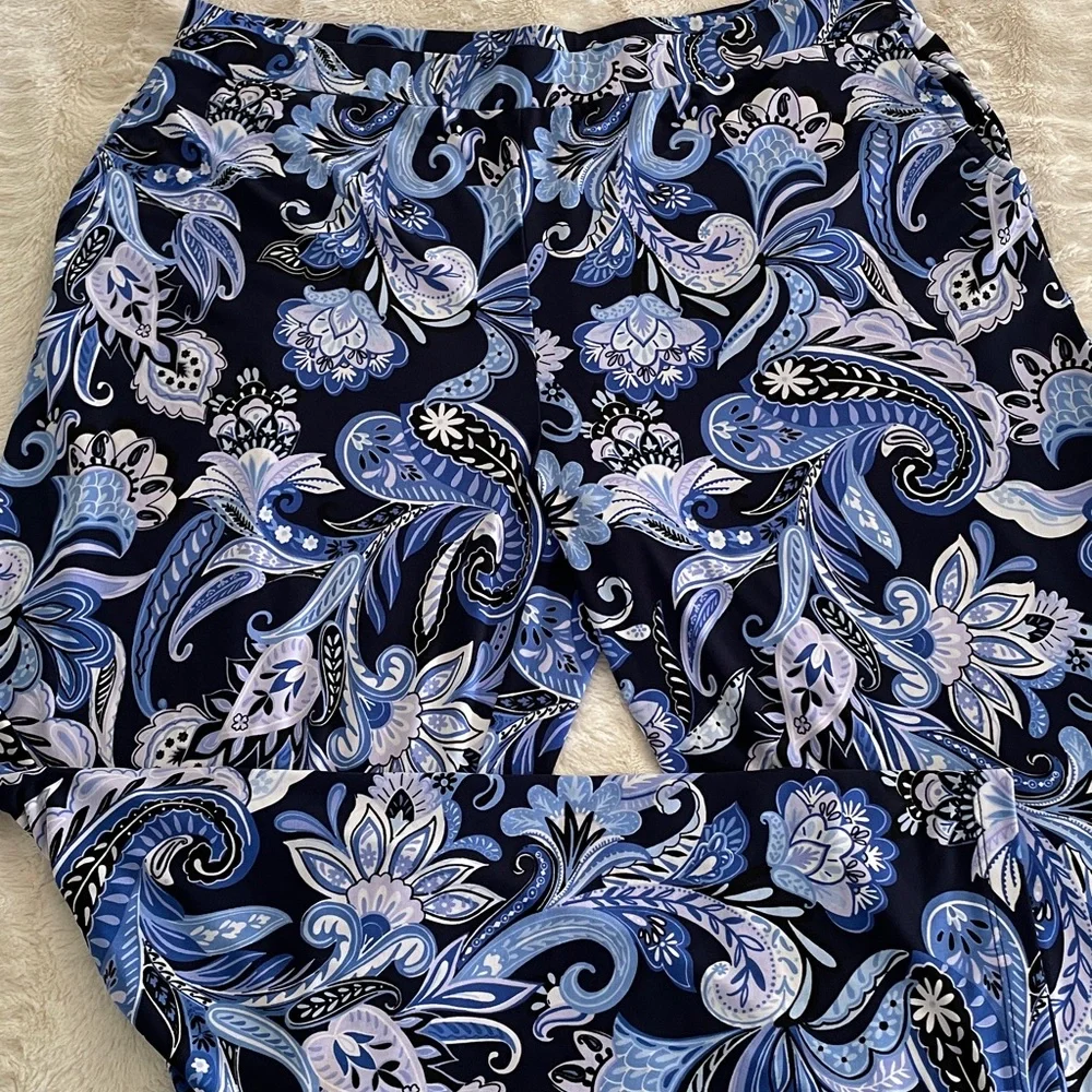 Passport Susan Graver Blue Pullon Pant Pockets Size Lg Silky Feel Wide Leg Comfy - Picture 4 of 5